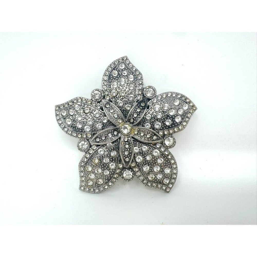 Double Layer Flower & Rhinestones Women's Belt Buckle 3.5" Sparkly Retro Hippie